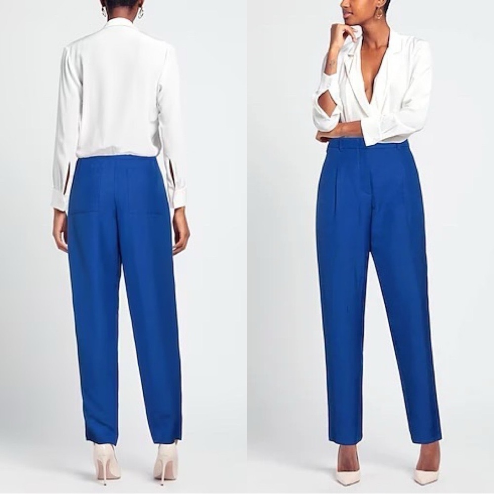 NEW DOROTHEE SCHUMACHER High Waist Linen Resort Trousers Cobalt Blue Sz L